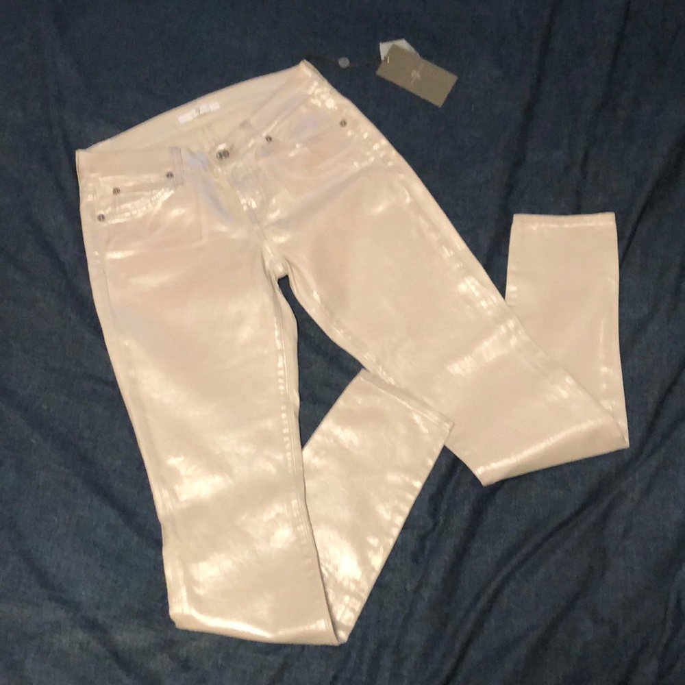 White Glossy 7 for all mankind skinny jeans